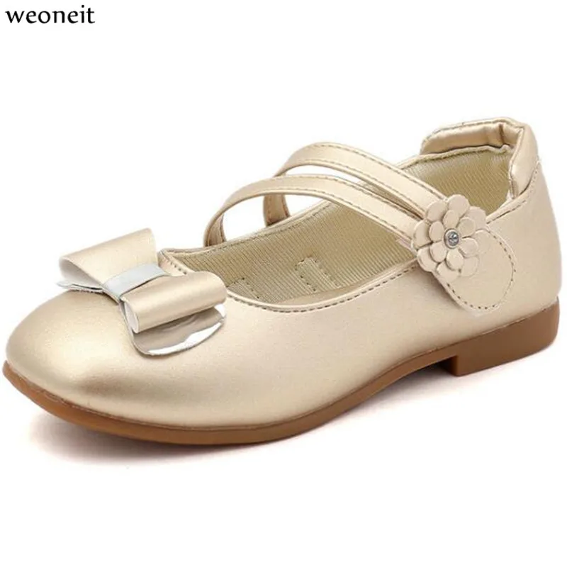 

Weoneit Children Princess Shoes Girls Bowtie Girls Wedding Party Kids Dress Shoes for Girls Pink / White / Gold School Shoes
