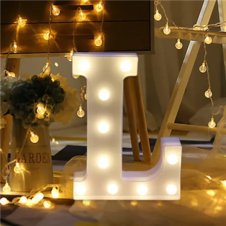 Романтический Алфавит буквы огни Свадебная вечеринка DIY украшения стенд освещение лампы батарея светодиодный Ночник подарок A-Z украшения - Цвет: L