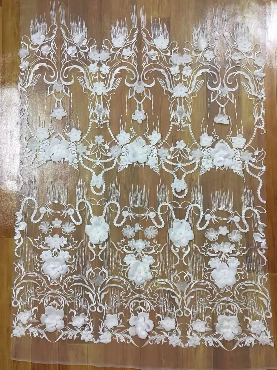 

3d flower design high quality net lace Y737 Latest french lace white embroidered tulle lace fabric with beads