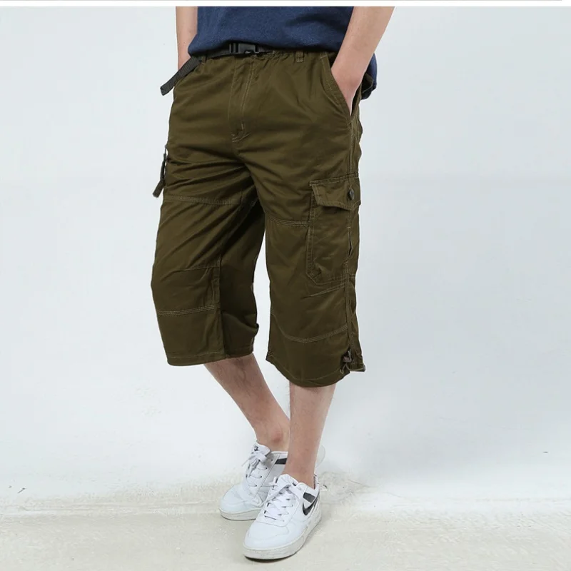 Летние мужские военные бриджи с низкой талией свободные подходят многокарманные повседневные тактические тренировочные шорты пляжные Широкие Брюки Большие размеры