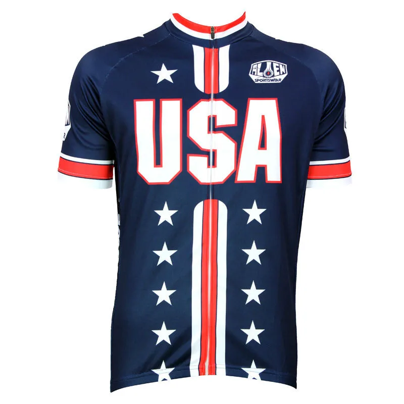 New-Pro-Team-Full-zipper-Cycling-Jersey-Comfortable-Bike-Bicycle-Shirt-USA-Flag-Alien-SportsWear-cycling