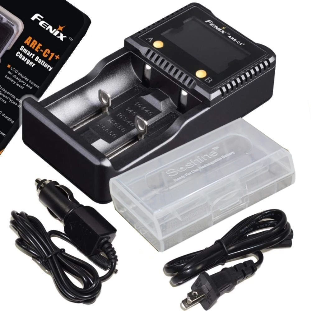 

Fenix ARE-C1+ Plus smart digital display battery charger ,Fenix ARW-10 Car Adapter with battery case