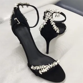 

Crystal Shallow High Heels Sexy Black Party Women Shoes Peep Toe Party Ladies Shoes Bling Sapato Feminino Weeding Women Heels