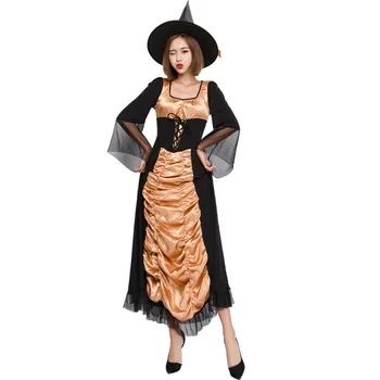 

New Halloween Game Clothes Vampire Witches Uniform Cosplay Experience Performance Splicing Costume Women Dress +Hat L1881770