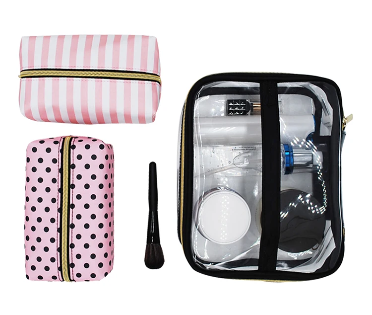 Прозрачные сумки для хранения в розовый горошек, Набор органайзеров, Женские косметические Туалетные принадлежности, косметичка для путешествий, сумка на молнии, трусики, аксессуары