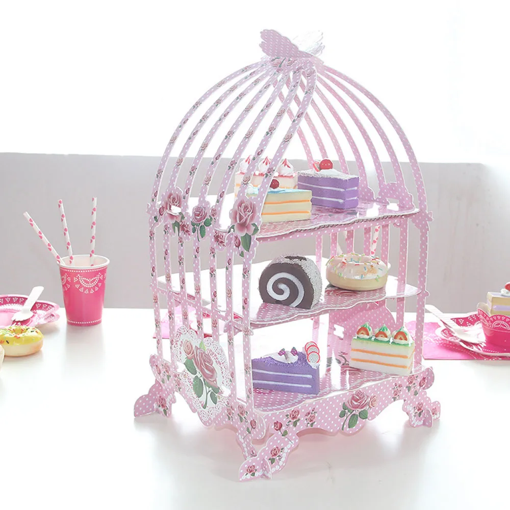 Pink Birdcage Cupcake Stand Candy Sweets Holder For Kids Birthday Decoration Cupcake Display For