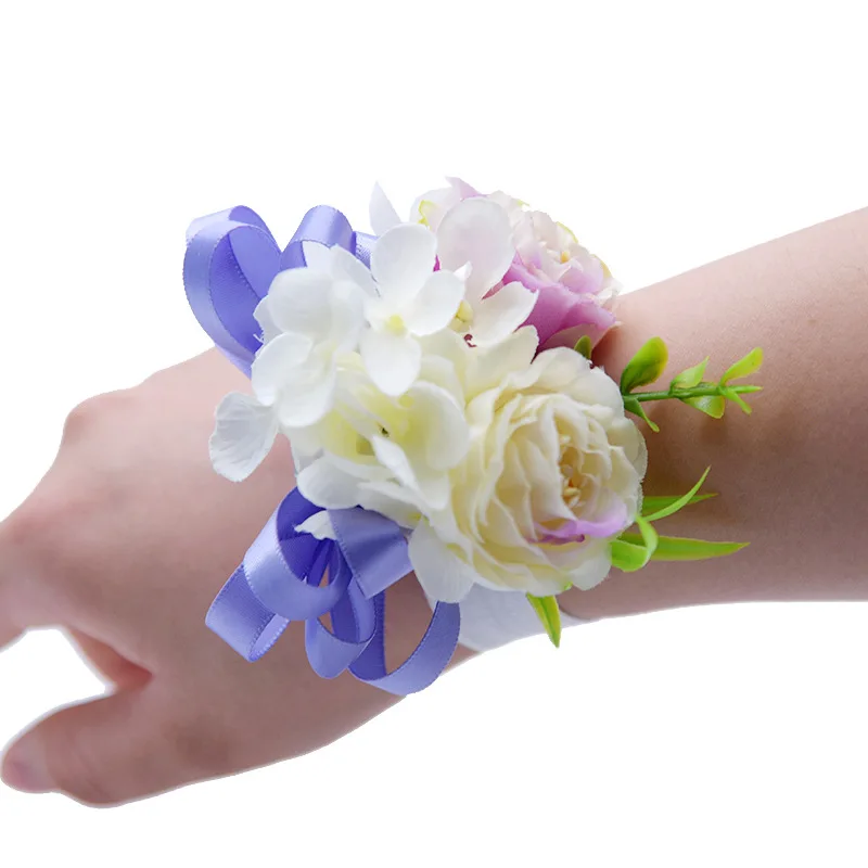 JaneVini светло-фиолетовый искусственный маленькие пион невесты Свадебный букет лента ручки Шелковый цветок Букеты Свадебные жемчужная брошь - Цвет: Light Purple Wrist