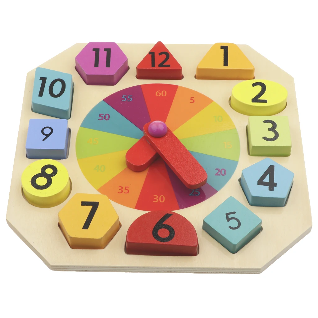 Деревянная сортировка по форме часы игрушки-цифровые геометрические часы строительные блоки количество и время Обучающие Для детей ясельного возраста