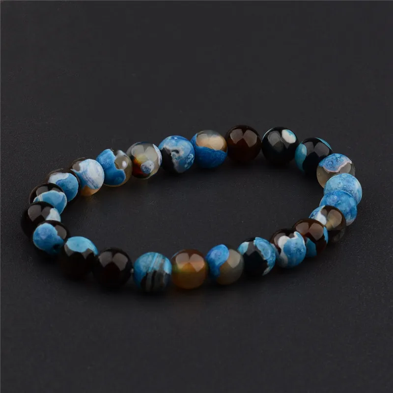 DOUVEI 8 мм подлинный Красочный Природный турмалиновый камень браслеты для женщин Йога кулон стрейч Круглый браслет из бисера - Окраска металла: blue