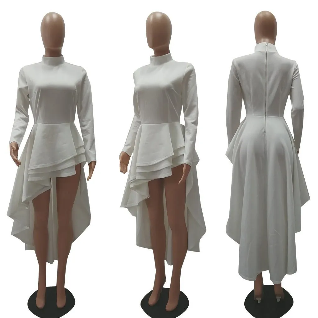 Женская блузка, рубашка размера плюс, с оборками, тонкий летний топ, асимметричный, Falbala, женские длинные вечерние блузки с баской - Цвет: Белый
