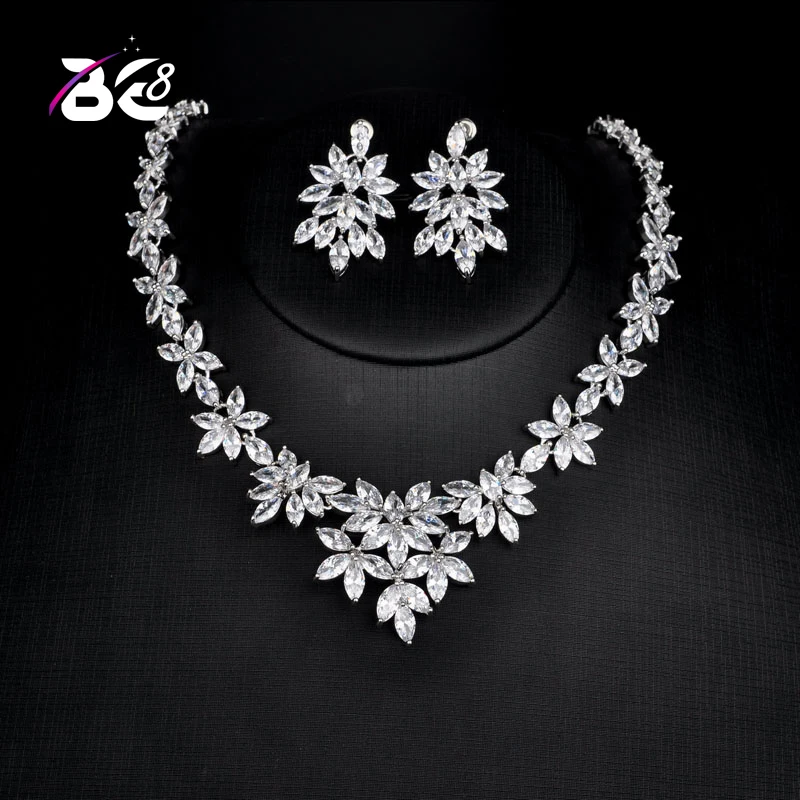 

Be 8 Beautiful Flower Shape Crystal Cubic Zirconia Women Jewelry Sets Wedding Bride Dress Accessories Bijoux Femme Ensemble S133