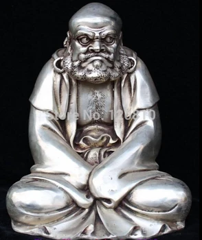 

66000219" Chinese Silver Carved Dharma Bodhidharma Damoh Arhat Buddha Seat Statue