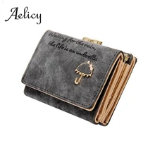 Aelicy, короткий женский кошелек, матовый, Ретро стиль, модный, кожаный, для монет, с пряжкой, маленький клатч, три сложения, женские кошельки для карт, высокое качество