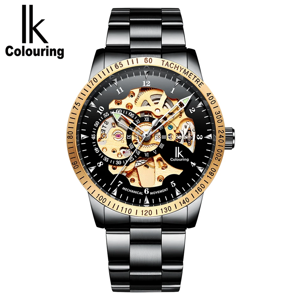 Роскошные модные мужские механические часы IK Coloring из нержавеющей стали наручные