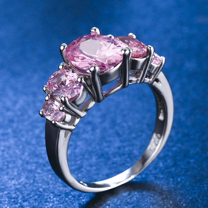 Pink Color Stone Ring for Women Female Wedding with Colorful Cubic