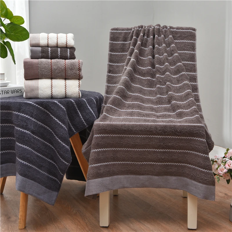 

Elegant 100% Cotton Beach Towel Terry Bath Towels Set Bathroom Thick Luxury Fashion Striped Face Towel for Adult SPA Bathroom