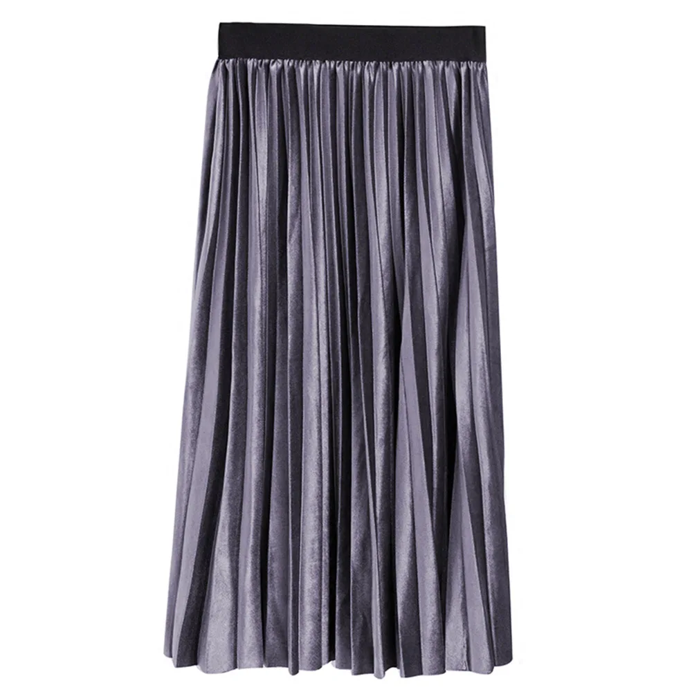 Для женщин Мода зима-осень Высокая талия эластичный Pleuche онлайн плиссированные юбки