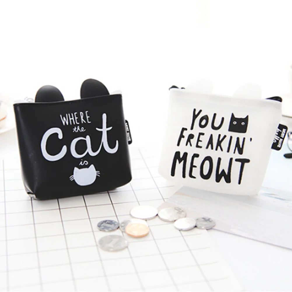 

Women Girls Cute Cat Printed Coin Purse Fashion Snacks Coin Purses Wallet Bag Silicone Zipper Small Change Pouch Key Holder Bags