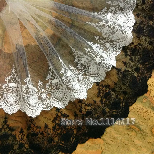 

Free Shipping Black /White Hard Gauze Embroidery Lace Trim Lace Fabric DIY 18cm 5Yds/lot