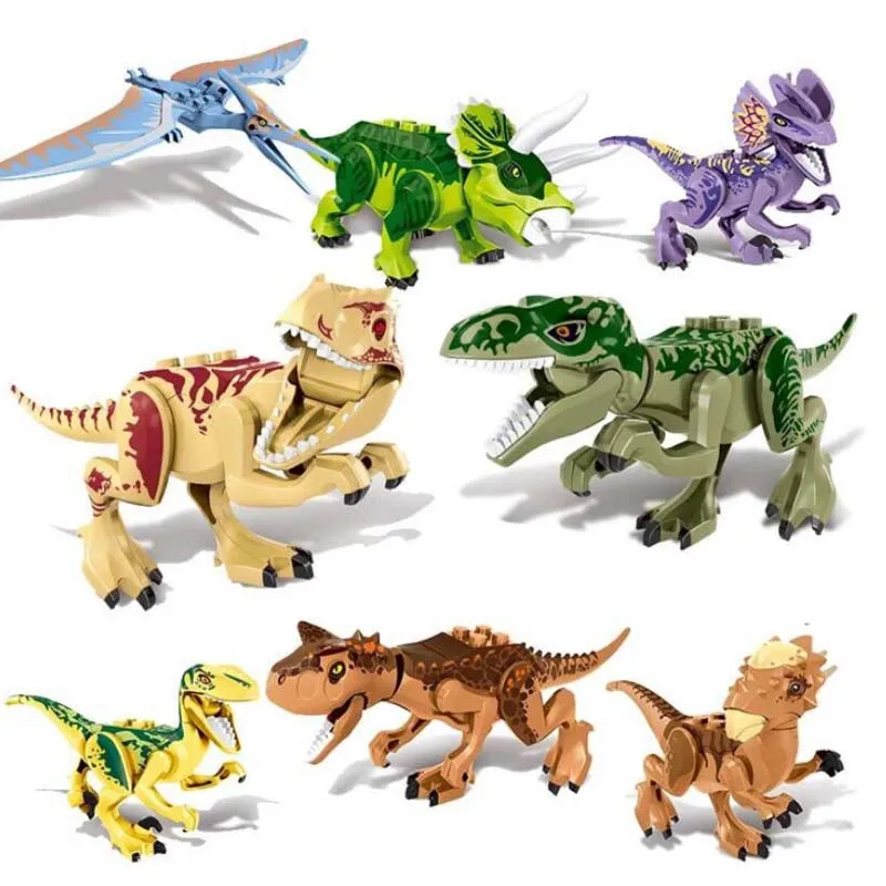 8pcs/set Dinosaur Jurassic World Park Dino Figures Building Tyrannosaurus Assemble Blocks Toy Compatible With Legoings Dinosaurs