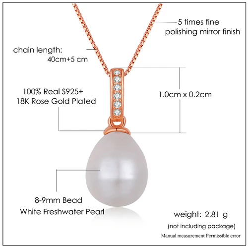 Ламон, Пресноводный Жемчуг, 925 пробы, серебряная подвеска, ожерелье для женщин, 18 К, Розовая позолота, жемчужное ожерелье, хорошее ювелирное изделие LMNI047