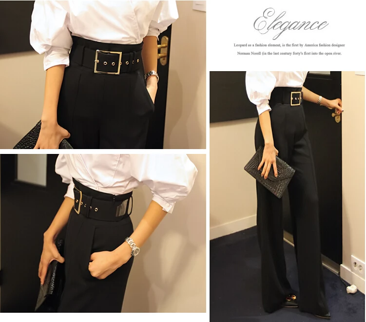 Высокое качество нового размера плюс S-2XL женские брюки женские широкие брюки офисные брюки с высокой талией женские прямые свободные черные OL брюки