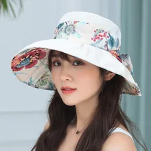 Новая летняя хлопковая Складная тканевая Кепка двойного назначения с принтом, женская модная шапка с бантиком и большими полями