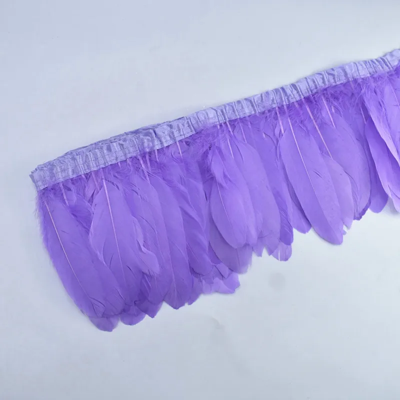 2 м/лот окрашенные хаки гусиные перья планки настоящие гуси перо ленты с бахромой платье ремень декоративная одежда - Цвет: Light Purple
