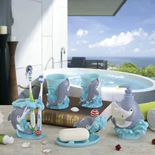 Набор чашек для ванной комнаты с изображением дельфина из мультфильма, держатель для зубной щетки для ванной комнаты, креативный набор из пяти предметов LO861123