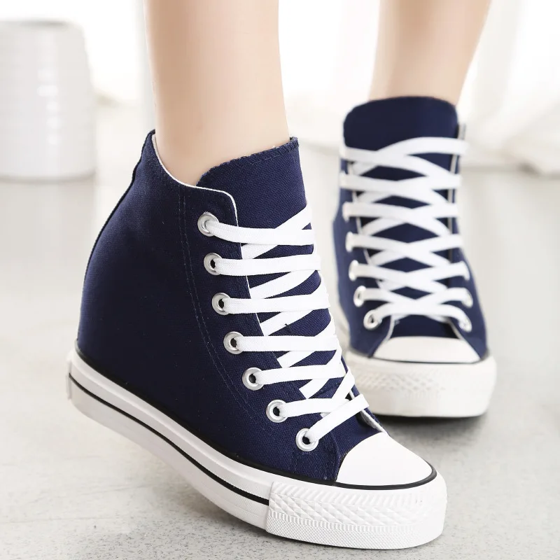 Парусиновая обувь, увеличивающая рост, на 8 сантиметров базовая обувь для активного отдыха Студенческая обувь г. Новая Осенняя обувь - Цвет: Синий