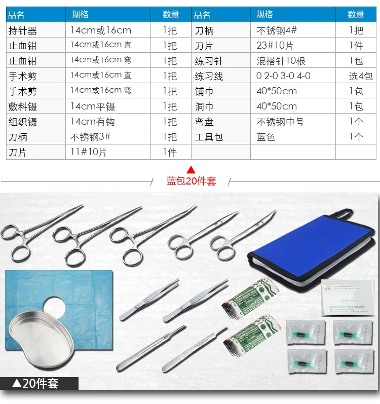 Набор инструментов для обучения хирургическим инструментам/Набор хирургических швов/посылка для студентов