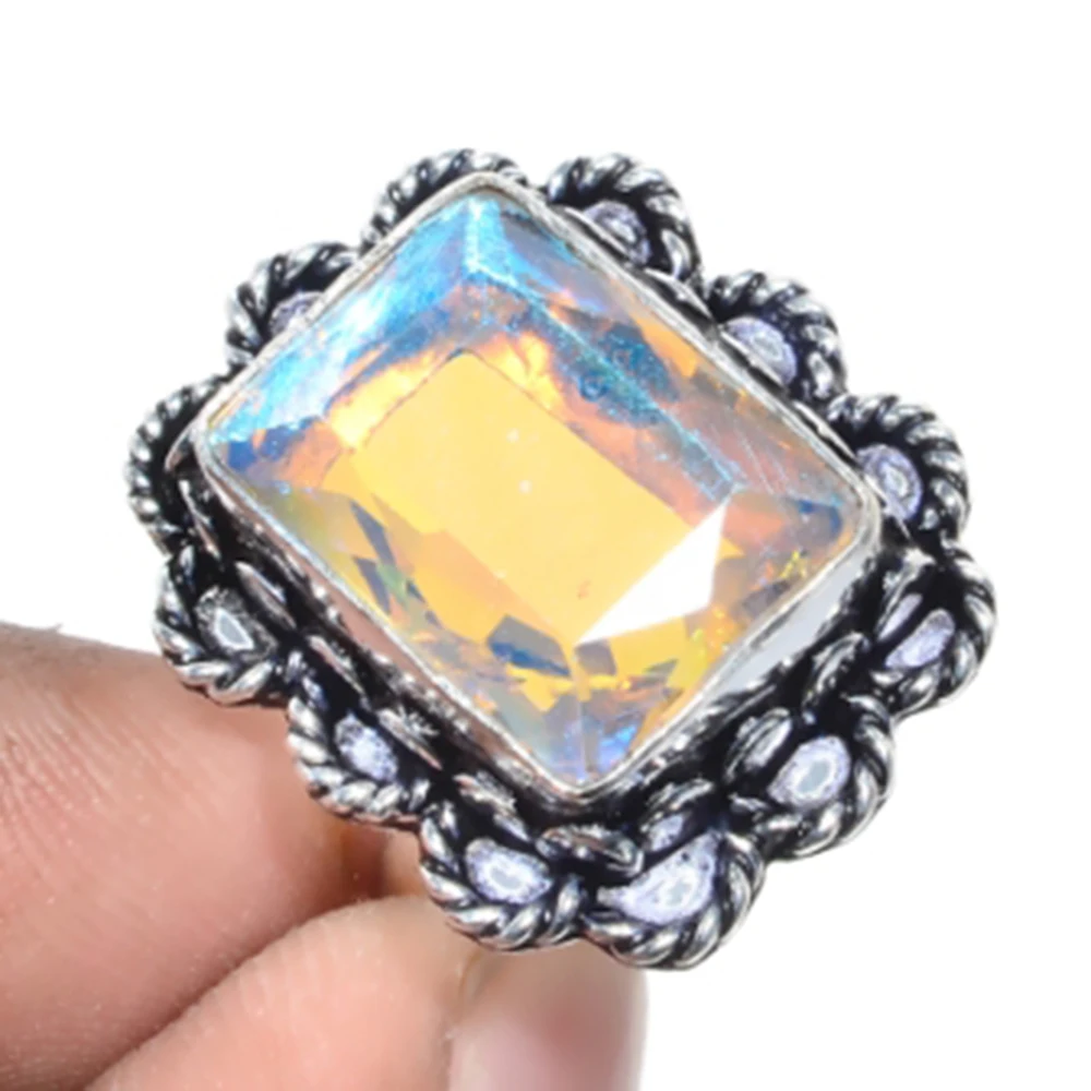 

Rainbow Topas Ring Silver Overlay over Copper , Size: 7.25 , R4873