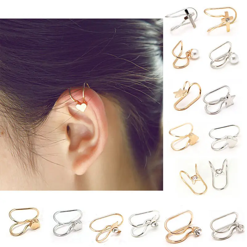 1PCS Brincos Girls Earing Boucle Bijoux Heart Cross Clip Ear Cuff Earrings For Women Wedding Earings Jewelry