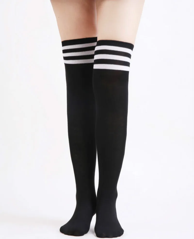 

Lovely Black Striped Long Sock Women's Stockings Over The Knee Socks Thigh High Thick Girls Princess Knee High Long Socks