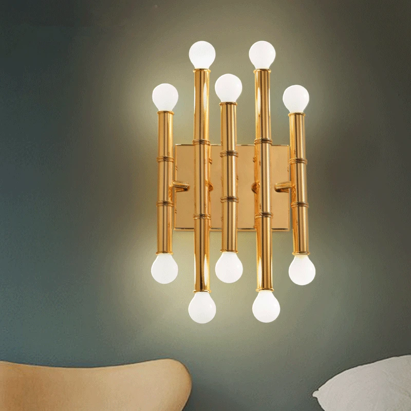 

Modern Concise Creative Bamboo Gold Aluminum Wall Light Restaurant Livingroom Bedroom Aisle Bar Decoration Lamp Free Shipping