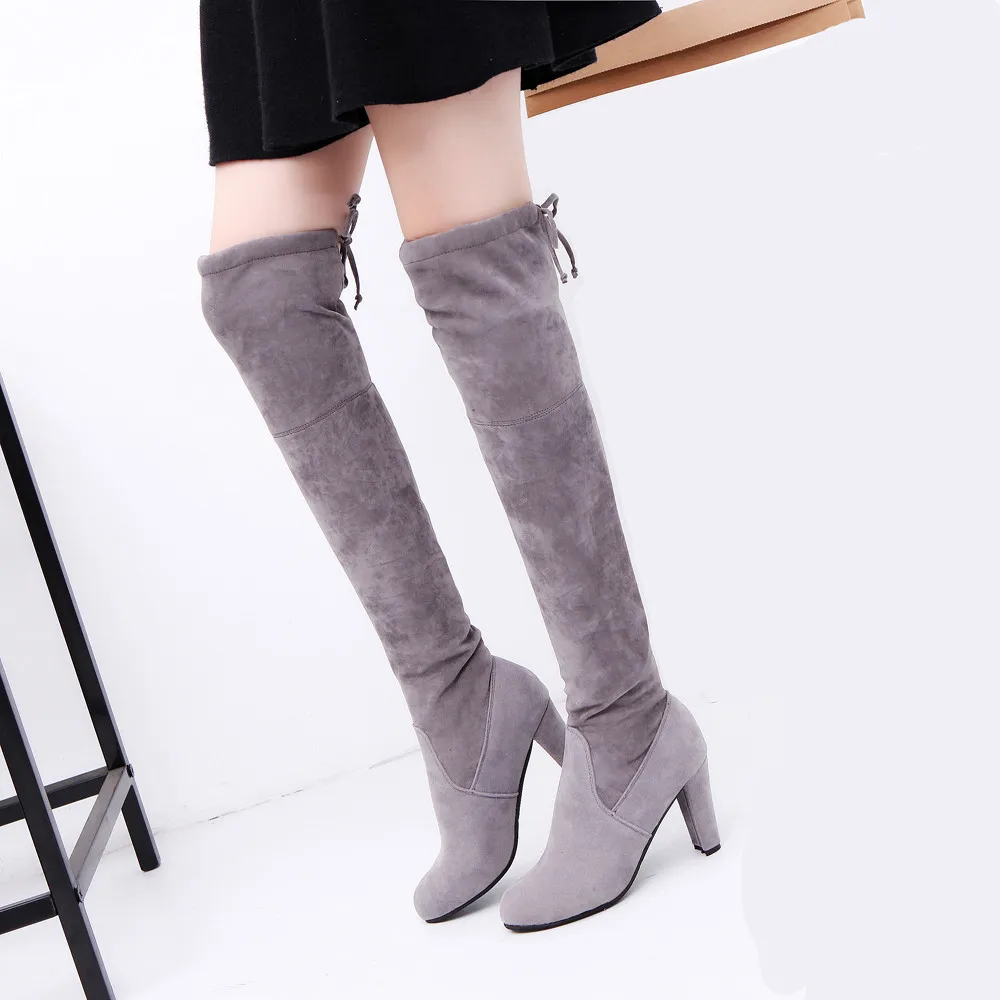 Estiramiento Zapatos La 2017 100 Rodilla Altos Otoño gray Tacones Moda Sobre Xiniu Mujeres Invierno Natural Adelgazan Botas E Faux Black aFw40