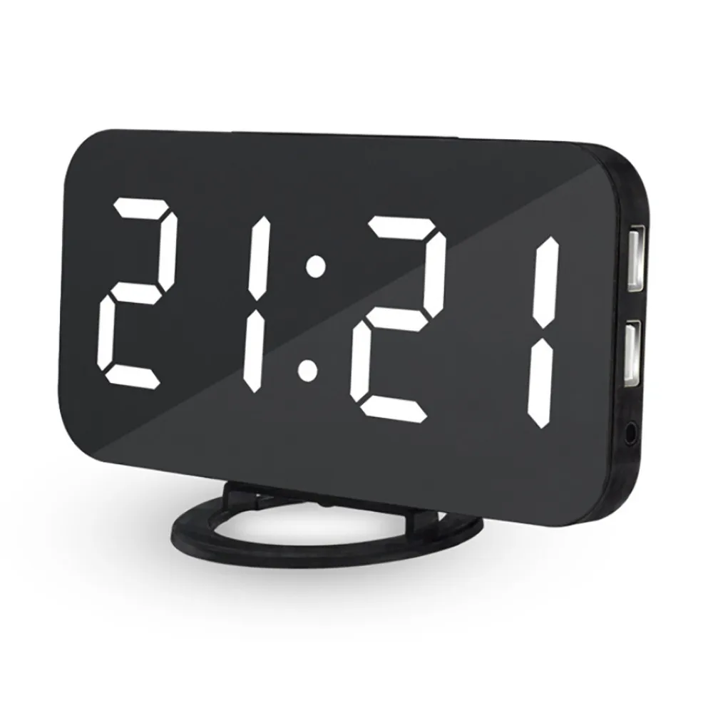 

LED Digital Alarm Clocks Mirror Snooze Night Light LCD Display USB Charging Cable Memory Adjustable Brightness Desktop Watch NEW