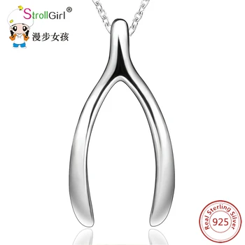 

StrollGIRL 925 Sterling Silver Chain Pendant Necklace Fashion Jewelry Lucky Wish Bone Necklaces & Pendants For Women 2018