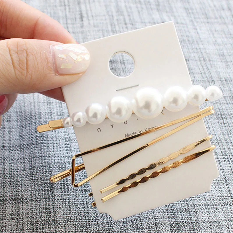 3Pcs/set Pearl Metal Gold Color Hair Clip Bobby Pin Barrette Hairband Hairpin Headdress women girls Lady Hair Styling Tool