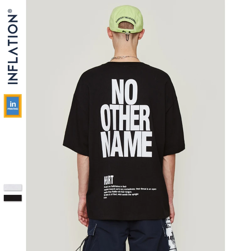 INFLATION Men Clothing Oversize Short Sleeve Tshirt Letter Printed Tee Fashion Streetwear Hip Hop Casual Cotton Tops Tees 91101S
