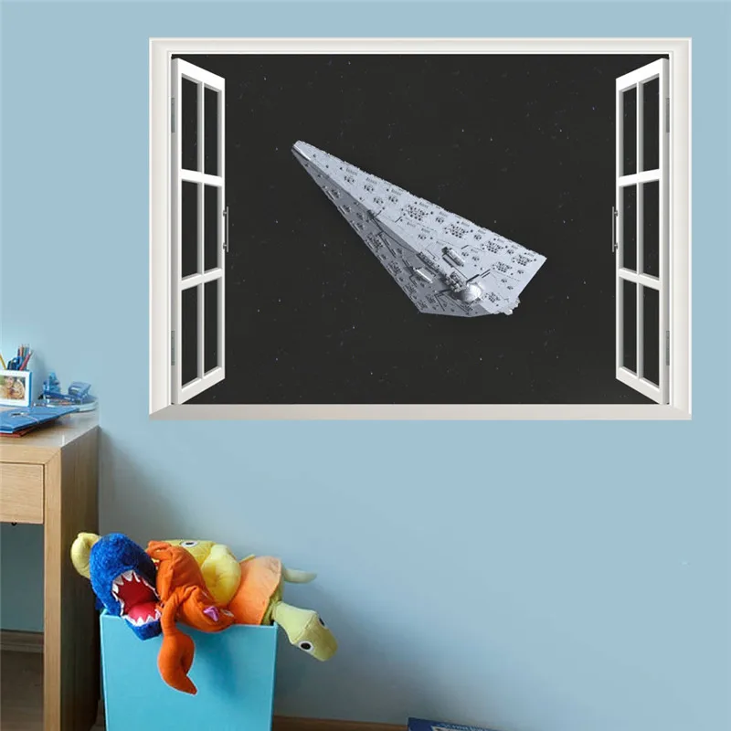 

Star War newest movie Star Destroyer 3d window spaceship spacecraft home decal wall stickers for kids room boy bedroom decor