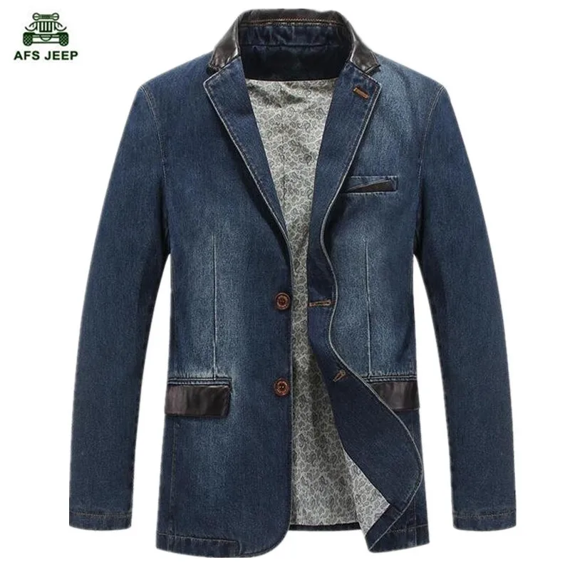 New Men Blazer Jacket Casual Denim Blazer Men Suit Size Clothing Denim