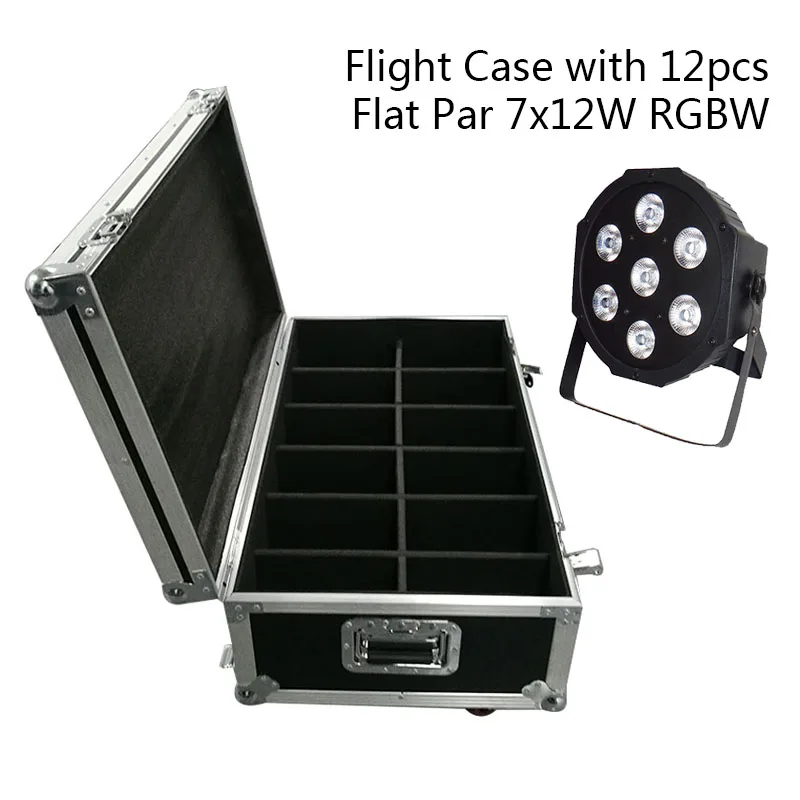 Чехол для полета Быстрая с 12 шт. диско DJ плоский SlimPar Quad 7x12 Вт RGBW Смешивание цвета светодиодный прожектор dmx Uplighting
