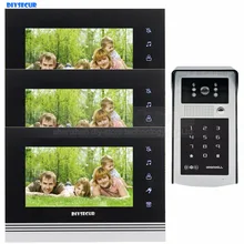 DIYSECUR 7 inch Touch Button Video Door Phone Intercom Doorbell IR Night Vision HD 300000 Pixels Camera 1V3