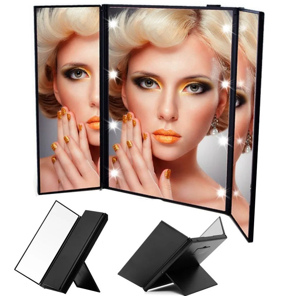 Tri Fold Led Lighted Travel Makeup Mirror Portable and Compact Cosmetic
