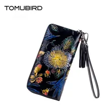 free delivery Genuine Leather women bag Original embossing process Ethnic wind purse Bit multi-card zipper wallet