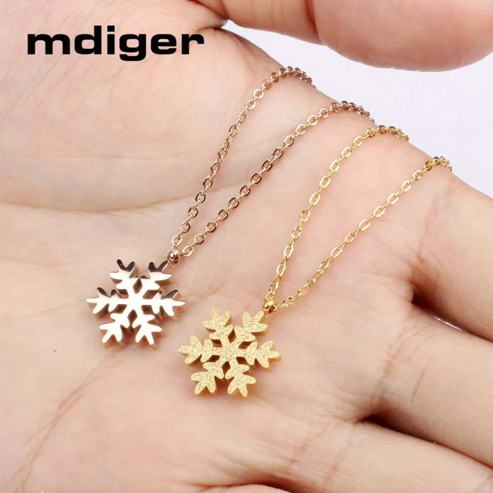 

Mdiger Mixed 2 PCS/LOT Frosted Snowflakes Necklace Titanium Steel Rose Gold Pendant Chokers Long Chain Necklace Women Jewelry