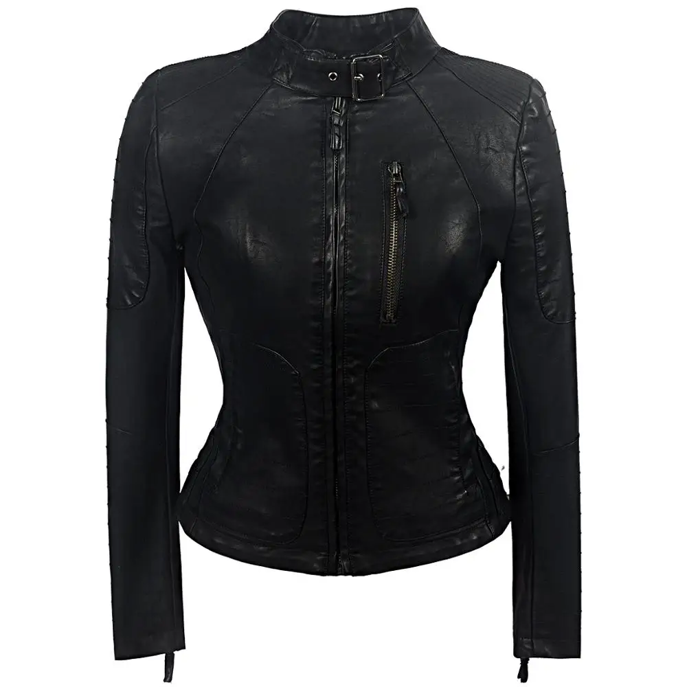 

SX European Style Faux PU Leather Lady Jacket Motorcycle Outwear Women Slim Biker coats