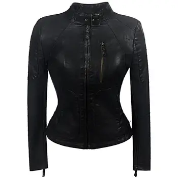 

SX European Style Faux PU Leather Lady Jacket Motorcycle Outwear Women Slim Biker coats