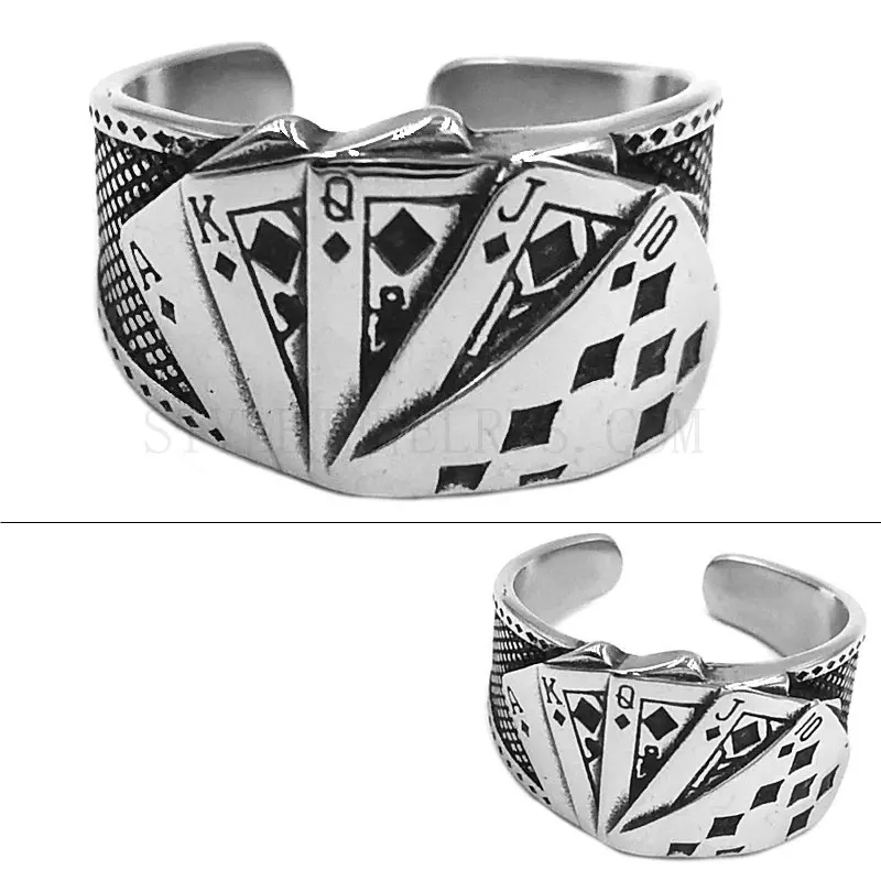 

Poker Straight Flush Square Ring Stainless Steel Jewelry Punk Classic Square Flush Gambler Biker Men Ring Wholesale SWR0832